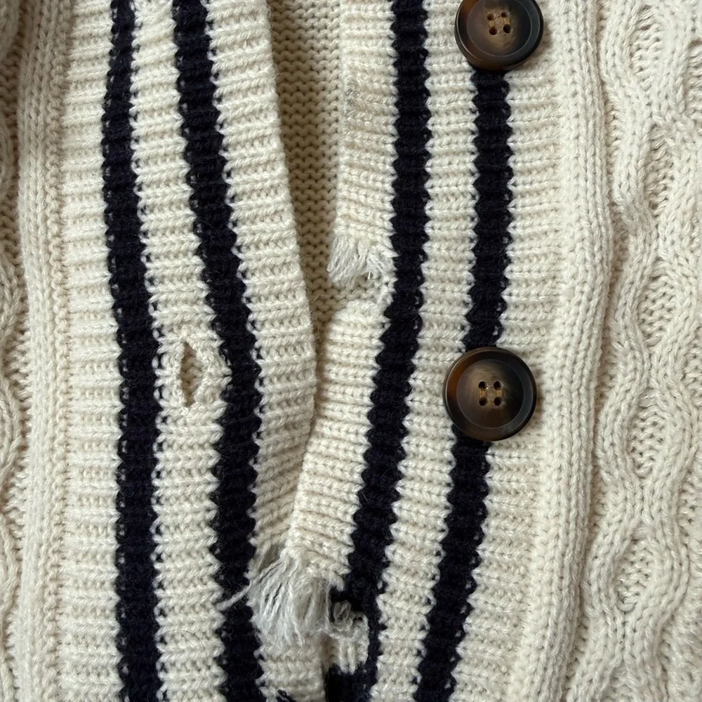 NWT Gilded Intent Destructed Oversized Cream and Black Cardigan Sweater - Picture 5 of 6